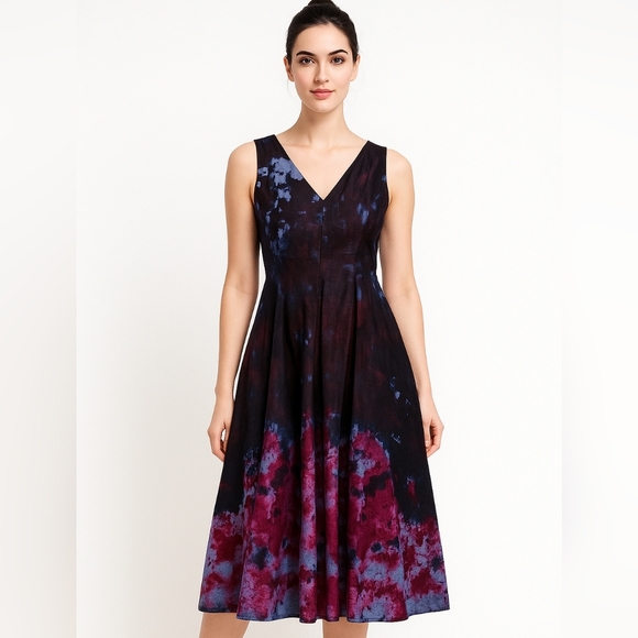 Adolfo Dominguez Tie Dye Artistic Boho Midi Feminine Multicolor Cotton Dress 6. - Picture 1 of 16